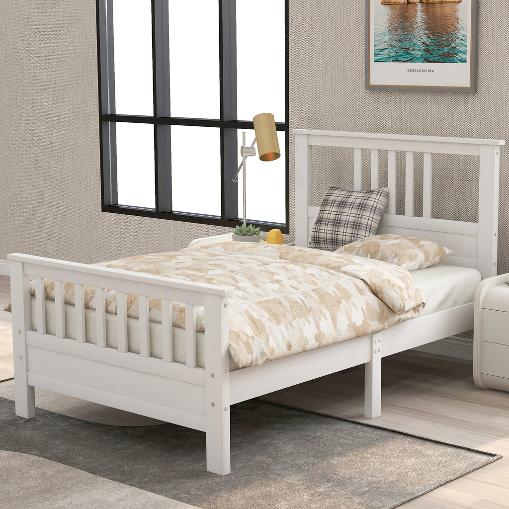 Modern Wood Platform Bed with Headboard and Footboard Twin (White) for Bedroom
