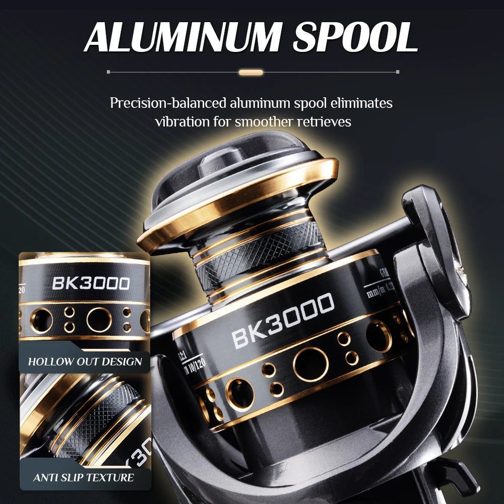 Rooblinos BK Left-handed Spinning Reel 1000-7000 Series, 5.2:1 Gear Ratio Suitable for Streams Lakes Rivers and Catching Carp