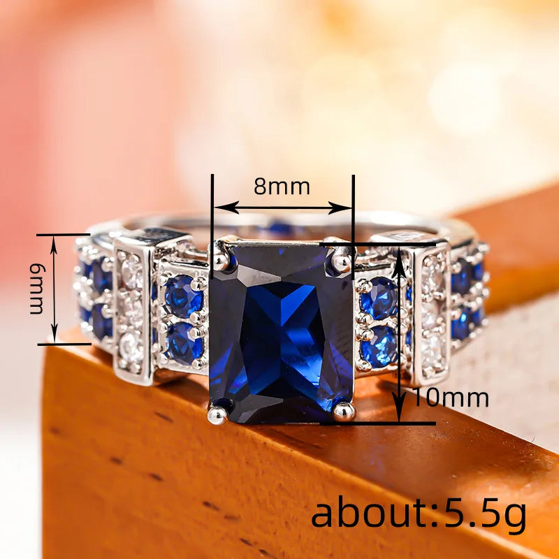 Geometric Sapphire Ring Women Prong Setting Emerald Cut Elegant Engagement Fashion Daily Wear Jewelry