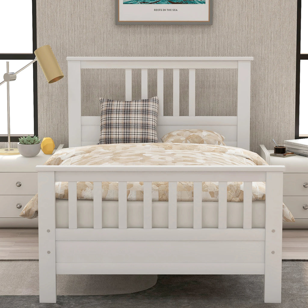 Modern Wood Platform Bed with Headboard and Footboard Twin (White) for Bedroom