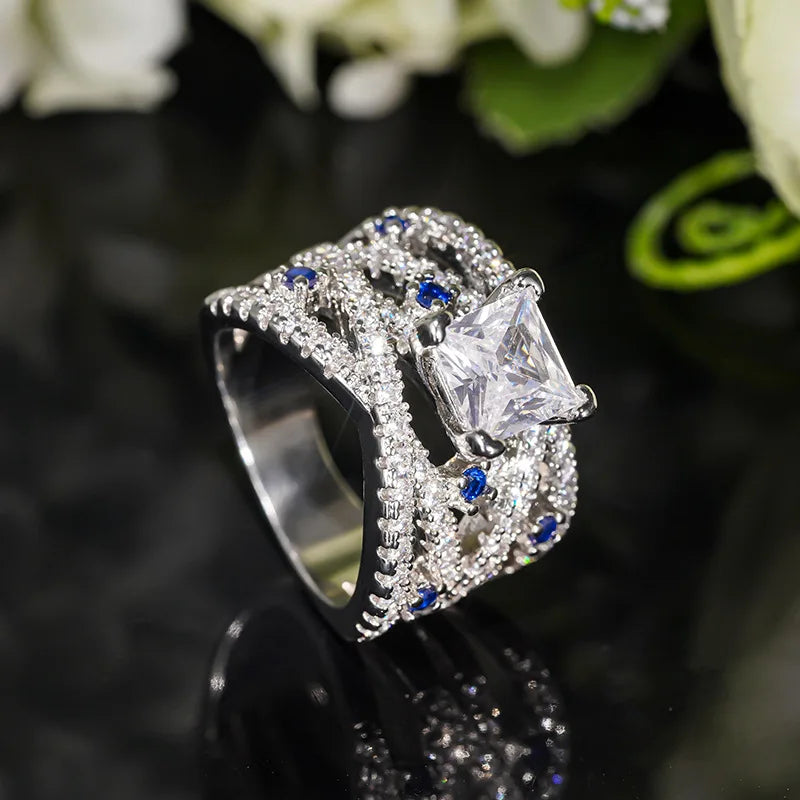 A031 Princess Cut Diamond Ring Stone Classic Engagement Women's Jewelry