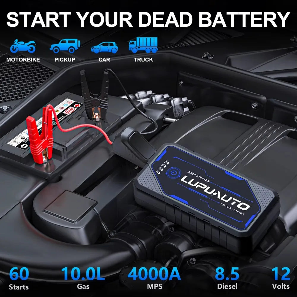 4000A Car Portable 12V Jump Starter Power Bank 12V Auto Battery Charger Booster Starting Device