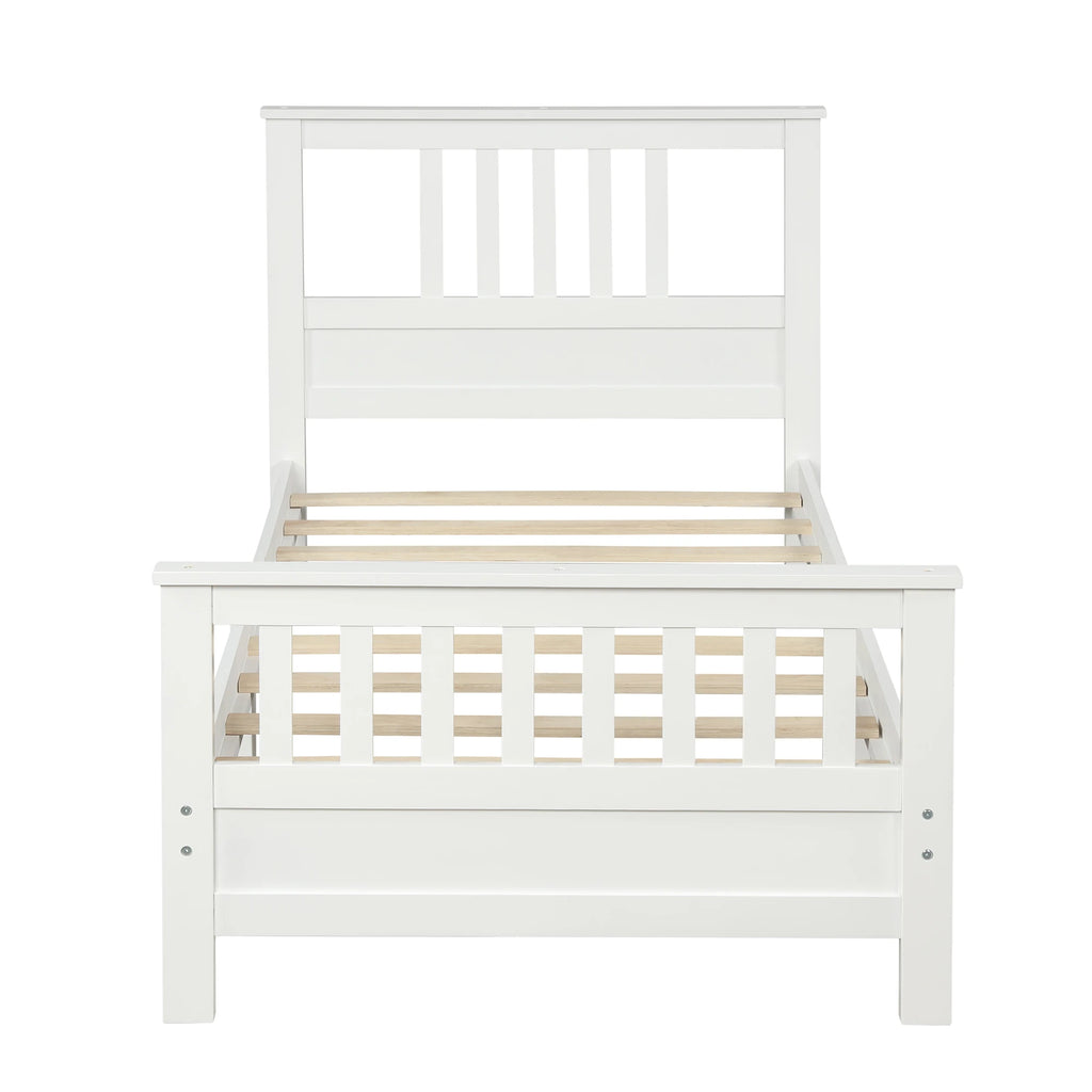 Modern Wood Platform Bed with Headboard and Footboard Twin (White) for Bedroom