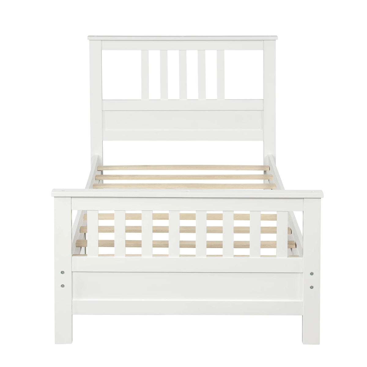 Modern Wood Platform Bed with Headboard and Footboard Twin (White) for Bedroom