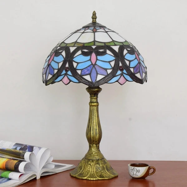 12 Inch European Modern Mediterranean Heart-shaped Table Lamp Tiffany Stained Glass Retro Baroque Bar Bedroom Bedside Lamp