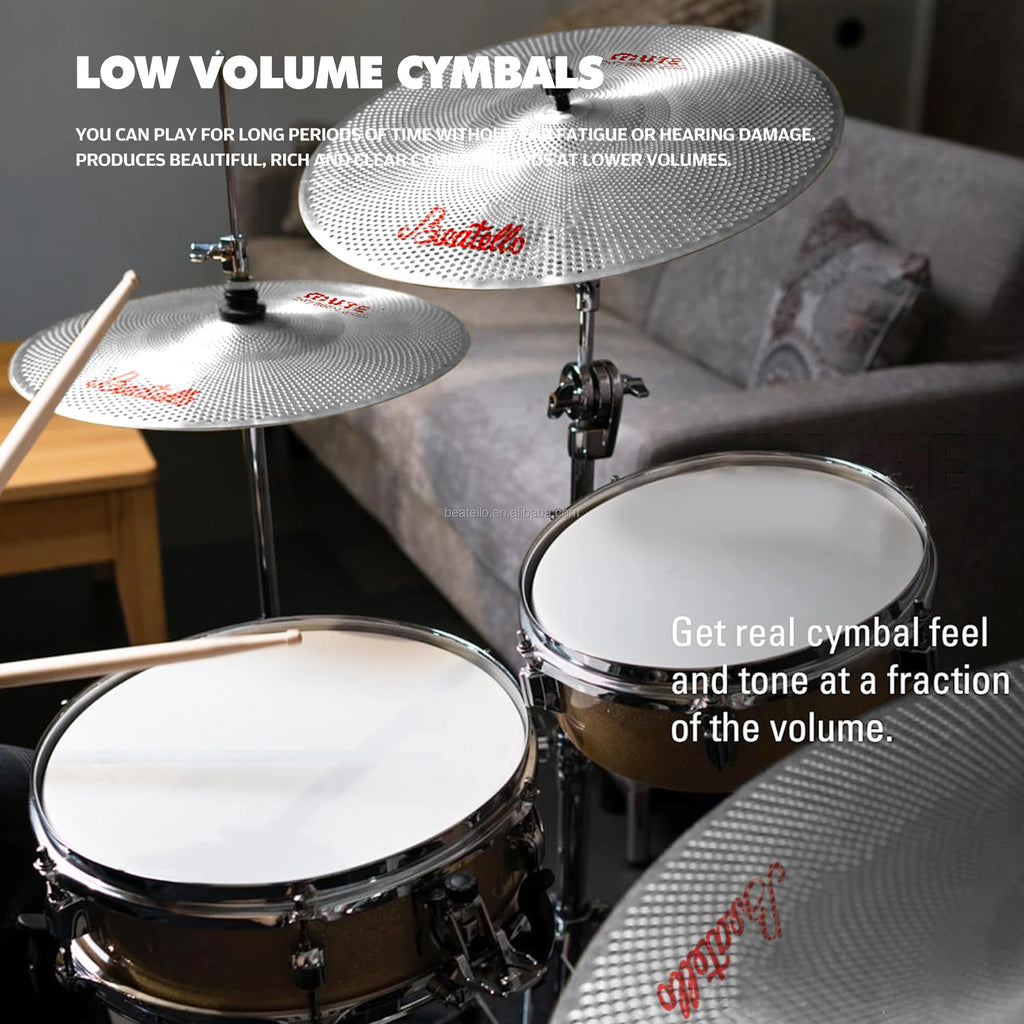 Beatello IZINK Silvery Professional Eco-Friendly 5-Piece Drum Set 14" Hihats 16"/18" Crash 20" Ride Cymbals-Low Drum Accessories