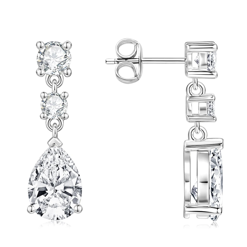 Wholesale Trendy Geometric 14K Gold Filled Symmetrical Round & Pear Piercing Zircon Waterdrop Fashion Drop Earrings for Women