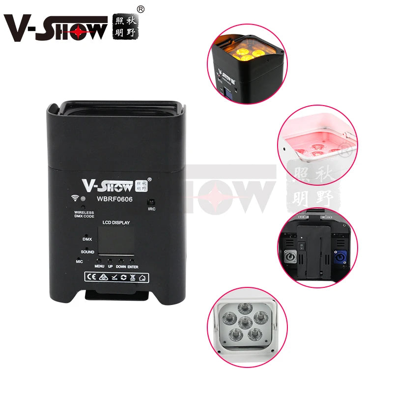 VSHOW WBRF0606 10pcs with case Wireless Led Uplights 6pcs 18w 6in1 RGBWA+UV Led Battery Powered Led Par Stage Light
