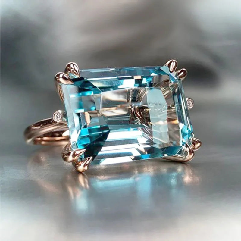 Emerald Cut Geometric Ring Women Prong Setting Elegant Engagement Fashion Statement Jewelry Daily Wear Ring