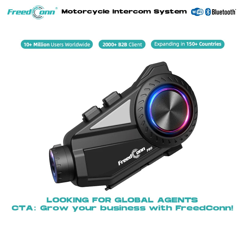 FreedConn R3 PRO V2  5.1 Motorcycle  Walkie-Talkie with One-Click Networking for 6 People and Includes Dashcam