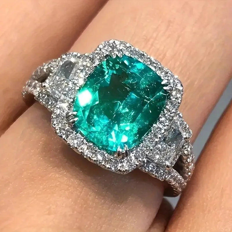 A059 White Gold Emerald Cut Lab Grown Diamond D Color Women's Engagement Ring with Side Diamond