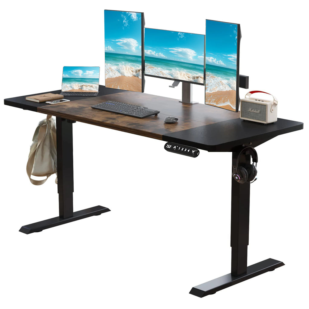 63"x30" Electric Adjustable Standing Desk Sit-Stand Home Office Desk Eco-Friendly Design Modern Look Black Brown Desktop +