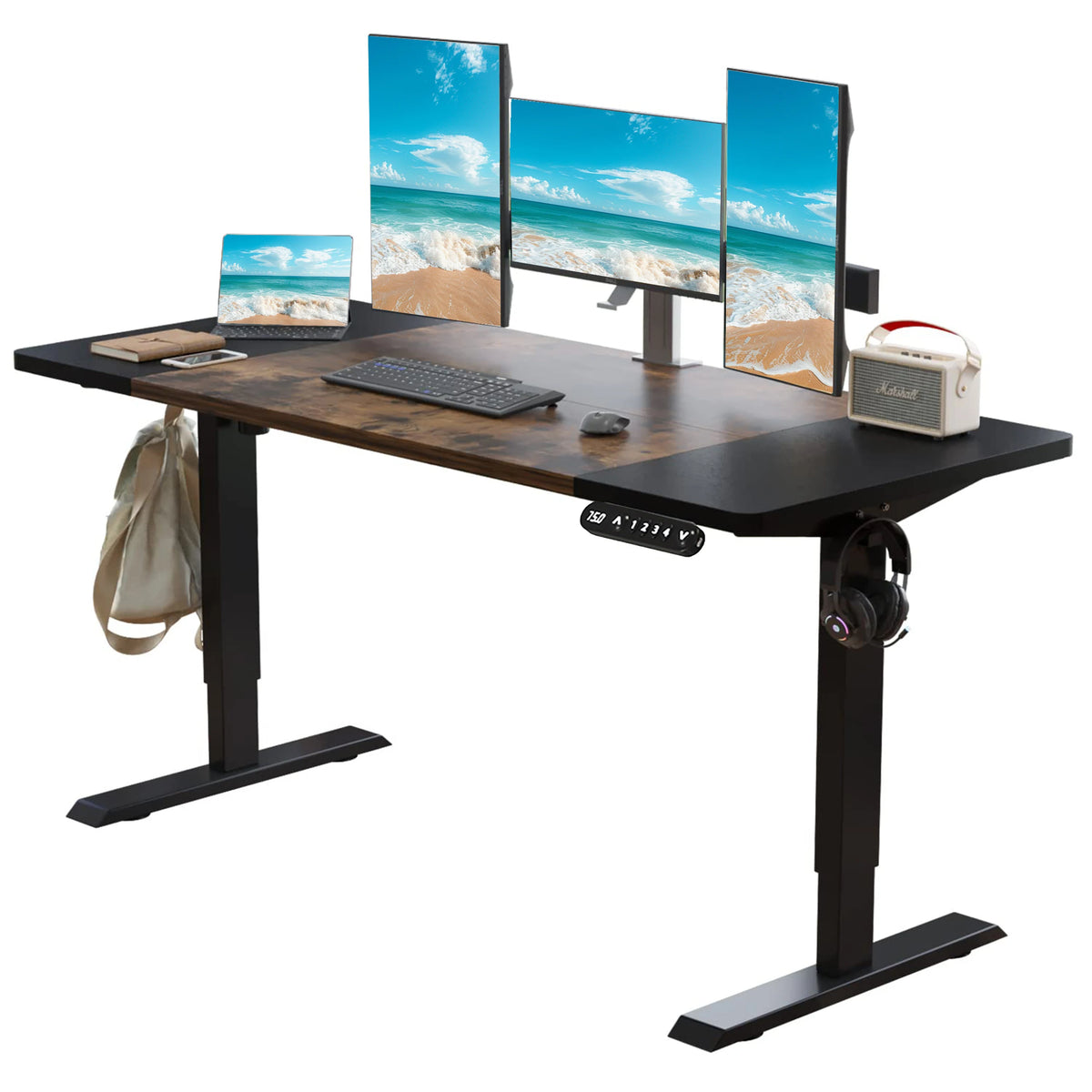 63"x30" Electric Adjustable Standing Desk Sit-Stand Home Office Desk Eco-Friendly Design Modern Look Black Brown Desktop +