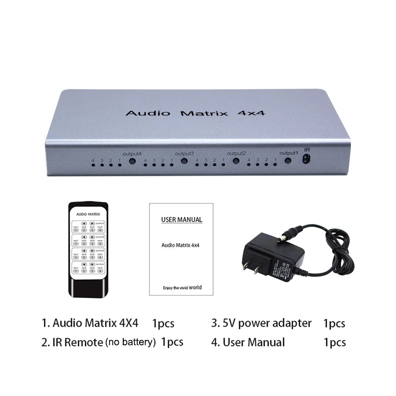 4x4 Audio Matrix Spdif Toslink Digital Optical 4 in 4 Out Audio Switch Converter Splitter Box for TV STB DVD Player PC Amplifier