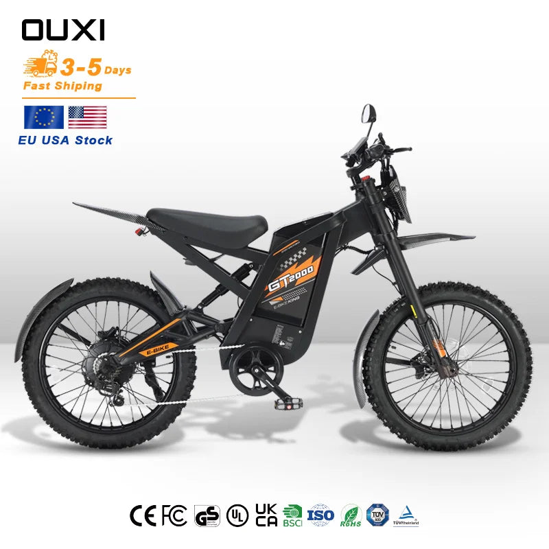 USA Stock OUXI GT 2000 250W Electric Cycle City Hybrid Mountain Bicycle Off Road Ebike Adult Fat Tire Electric Dirt Bike