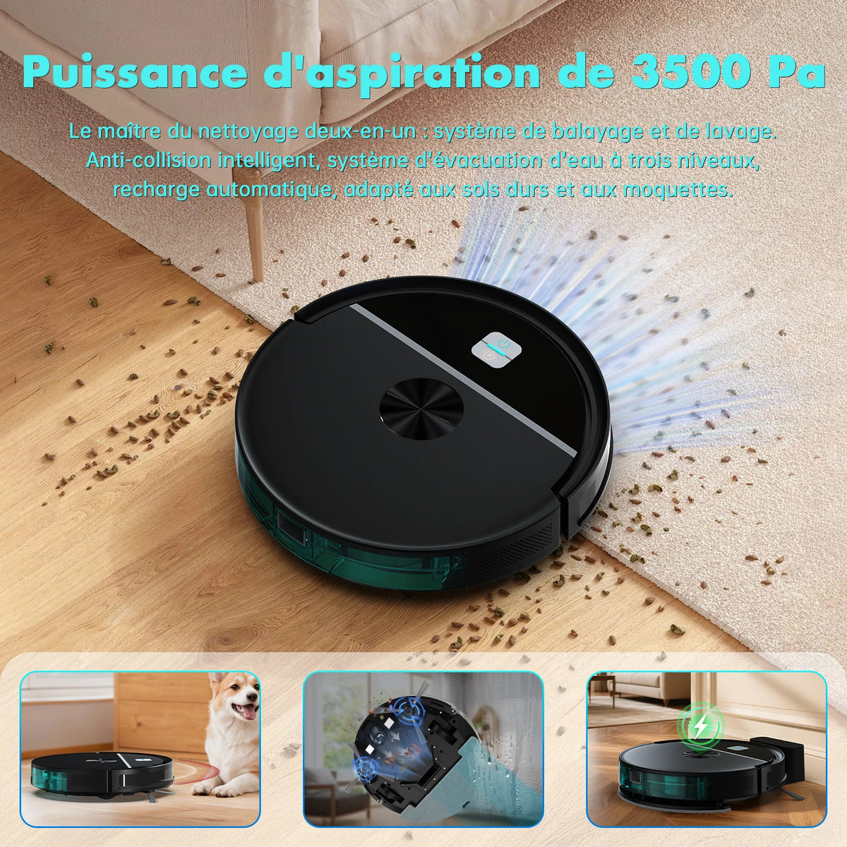 Hot Sales Automatic Office Cleaner 3500Pa High Suction Battery Robot Vacuum Cleaner and Mopping Electric Cleaner Vacuum Sweeping
