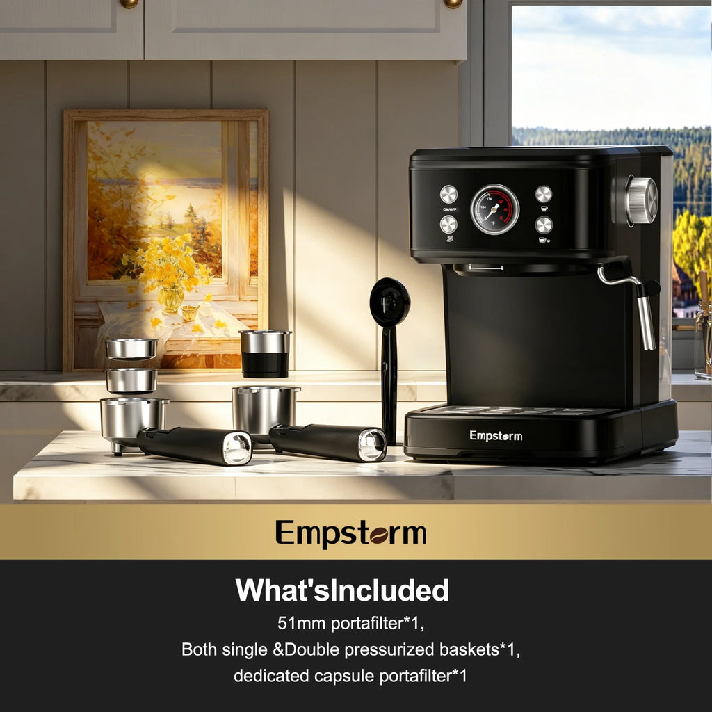 For Professional Electric Espresso Coffee Machine Semi-Automatic Brew System 20Bar Visible Water Tank Easy Clean Household