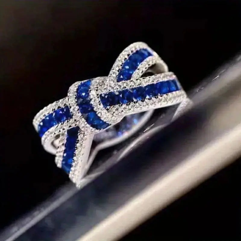 Q944 Bowknot Cocktail Ring Women's Natural Zircon Round Micro Insert Engagement Rhodium Plated Fashion Ring