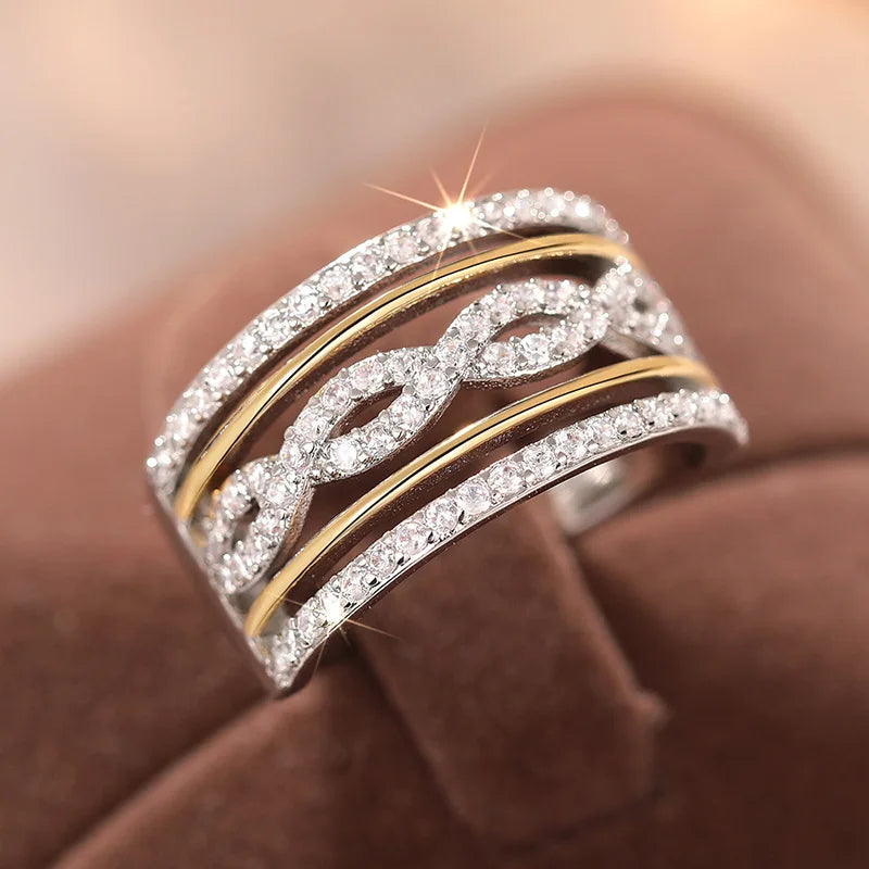 Infinity Cocktail Ring for Women Pave Set Wedding Band Fashion Jewelry