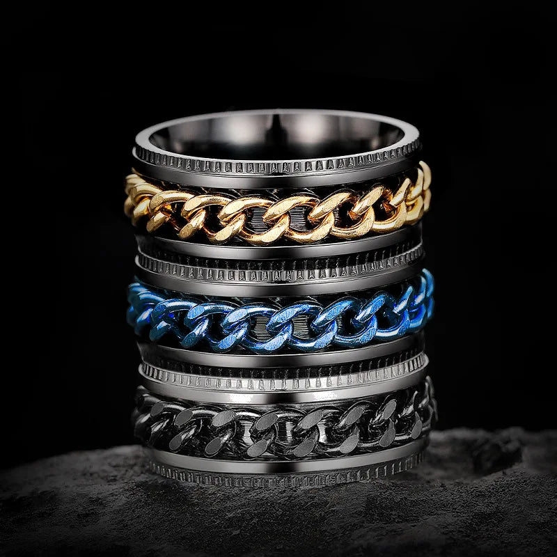Stainless Steel Chain Rings for Men Gold Plated No Stone Fashion Jewelry Gift Size 8 DJ061