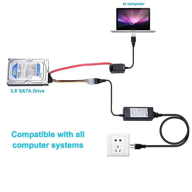 SATA/PATA/IDE to USB 2.0 Adapter Converter Cable for Hard Drive Disk 2.5" 3.5 Hard Drive FE for Hard Drive Disk