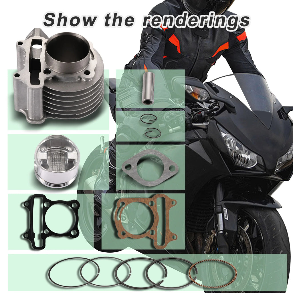 GOOFIT Cylinder Liner57.4mm Complete Kit 157QMJ 152QMI Engine With Gasket Spark Plug Replacement for 4 Stroke GY6 150cc ATV Tao