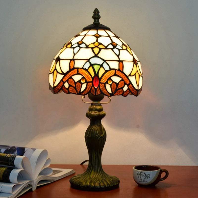 8 Inch European Baroque Retro Creative Lighting Tiffany Stained Glass bar Restaurant Bedroom Bedside Small Table Lamp Shade