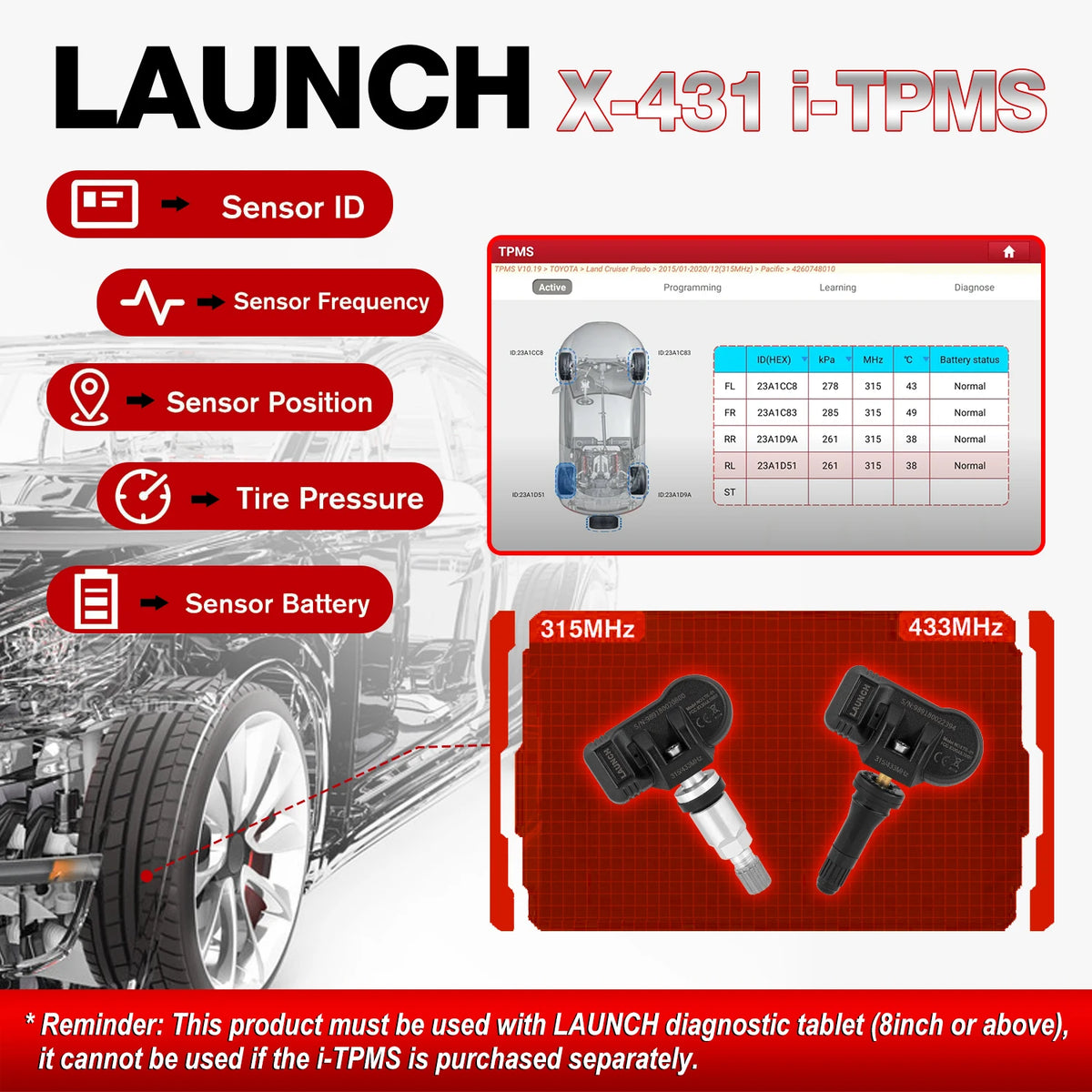 USA EU Warehouse LAUNCH I-TPMS Tire Pressure Monitor System Service Tool Work with X-431 Scanner