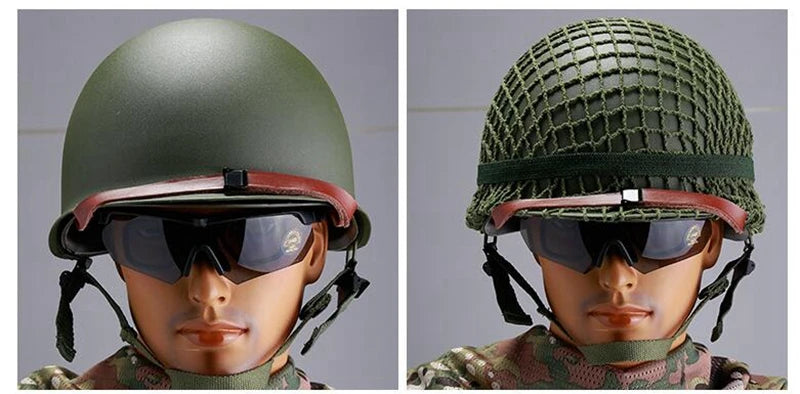 Military Steel M1 Helmet Tactical US Army Replica Protective Helmets WWII WW2 Outdoor CS Paintball Green Steel Helmet