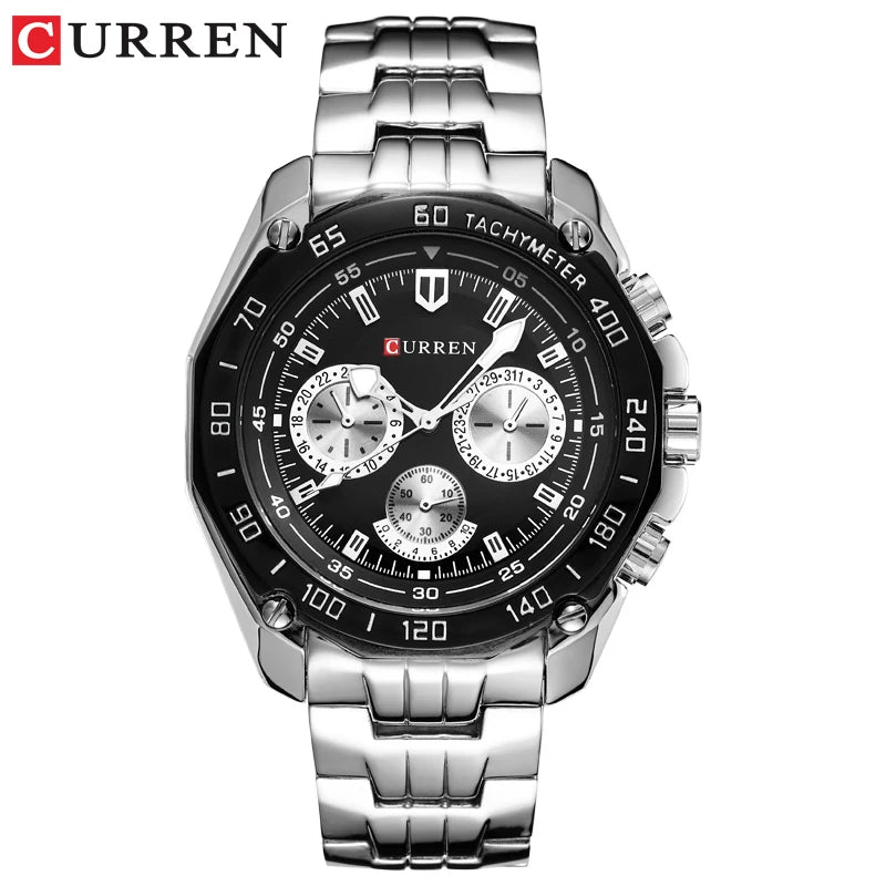 CURREN 8077  Popular  Male Quartz Watch Best Stainless Steel Band Luminous Chrono in Stock Leisure Watch Set