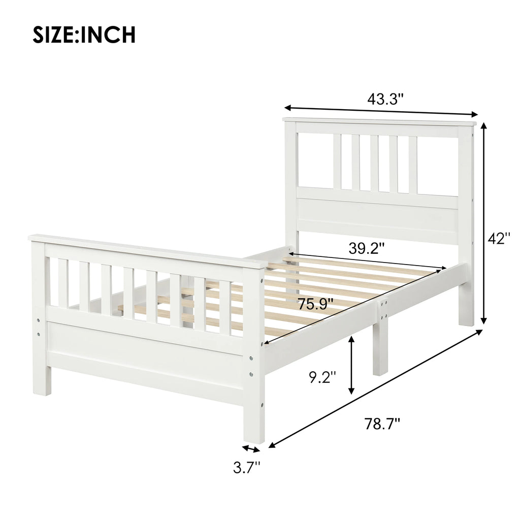 Modern Wood Platform Bed with Headboard and Footboard Twin (White) for Bedroom