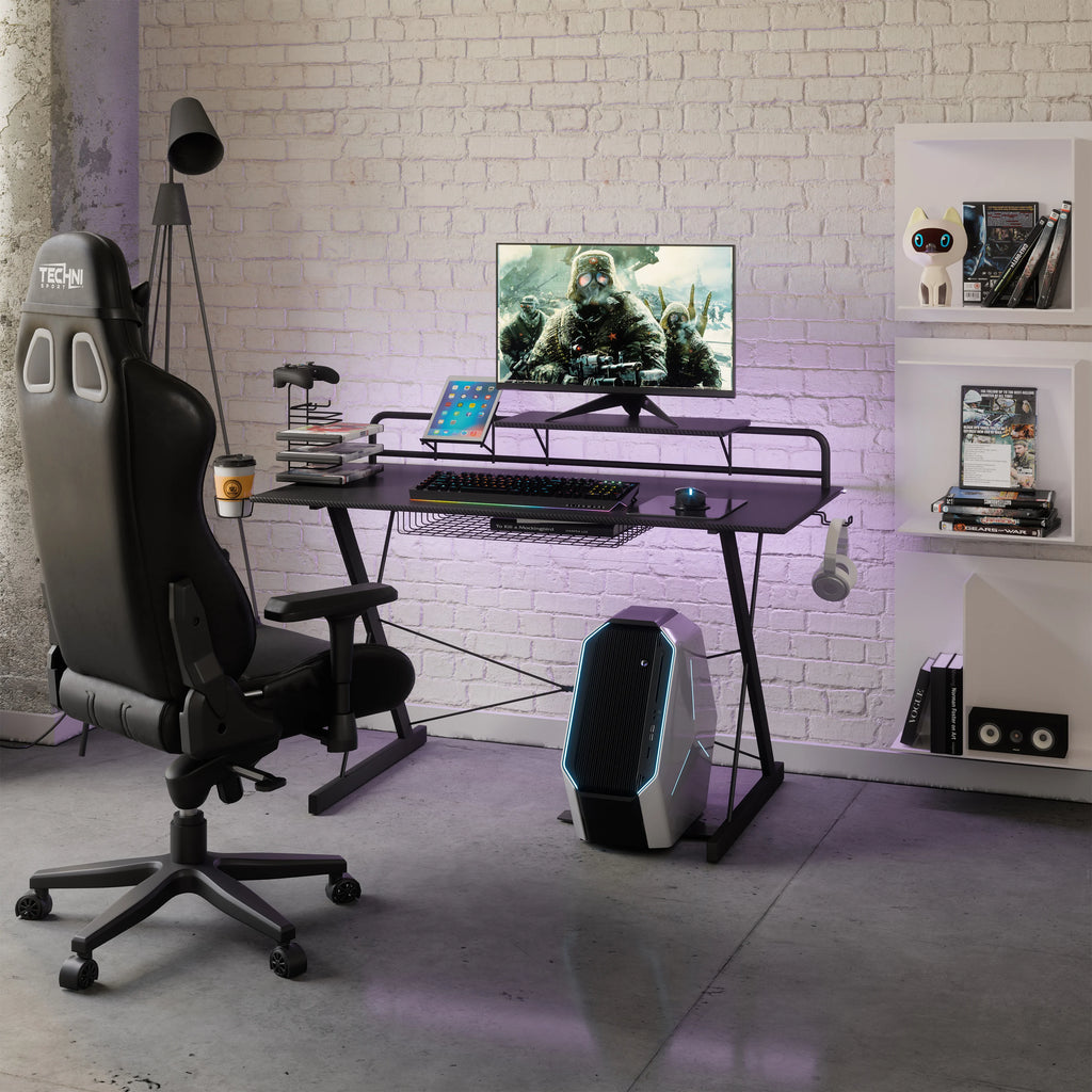 Modern Durable Steel Office Desk with Shelving Black