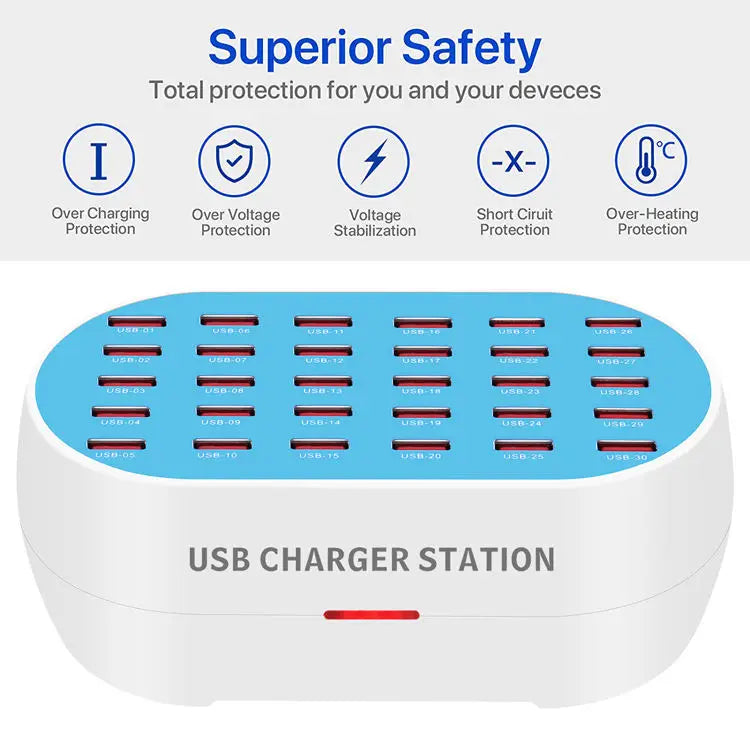 Fast Delivery High Quality 30/24/18/12 Ports 160W/120W 5V 2.4A Multi USB Charger Desktop Fast Smart USB Charging Station