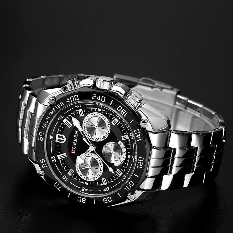 CURREN 8077  Popular  Male Quartz Watch Best Stainless Steel Band Luminous Chrono in Stock Leisure Watch Set