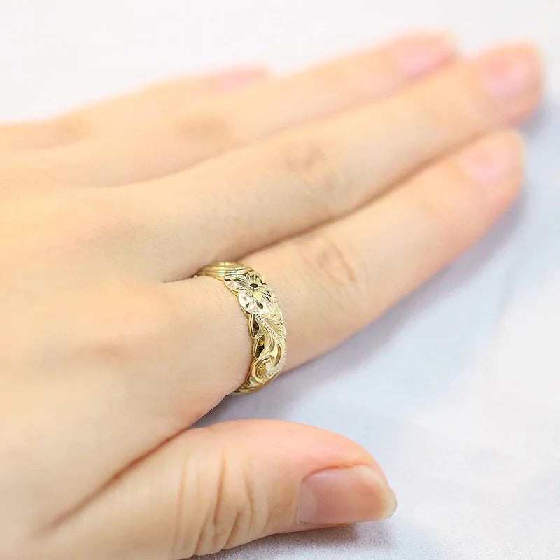Flower Wedding Band Ring Unisex Classic Floral Design Elegant Fashion Statement Daily Wear Copper Jewelry