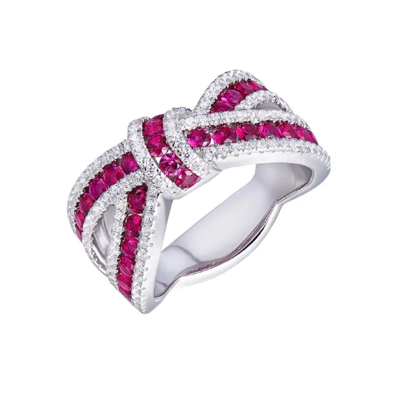 Q944 Bowknot Cocktail Ring Women's Natural Zircon Round Micro Insert Engagement Rhodium Plated Fashion Ring