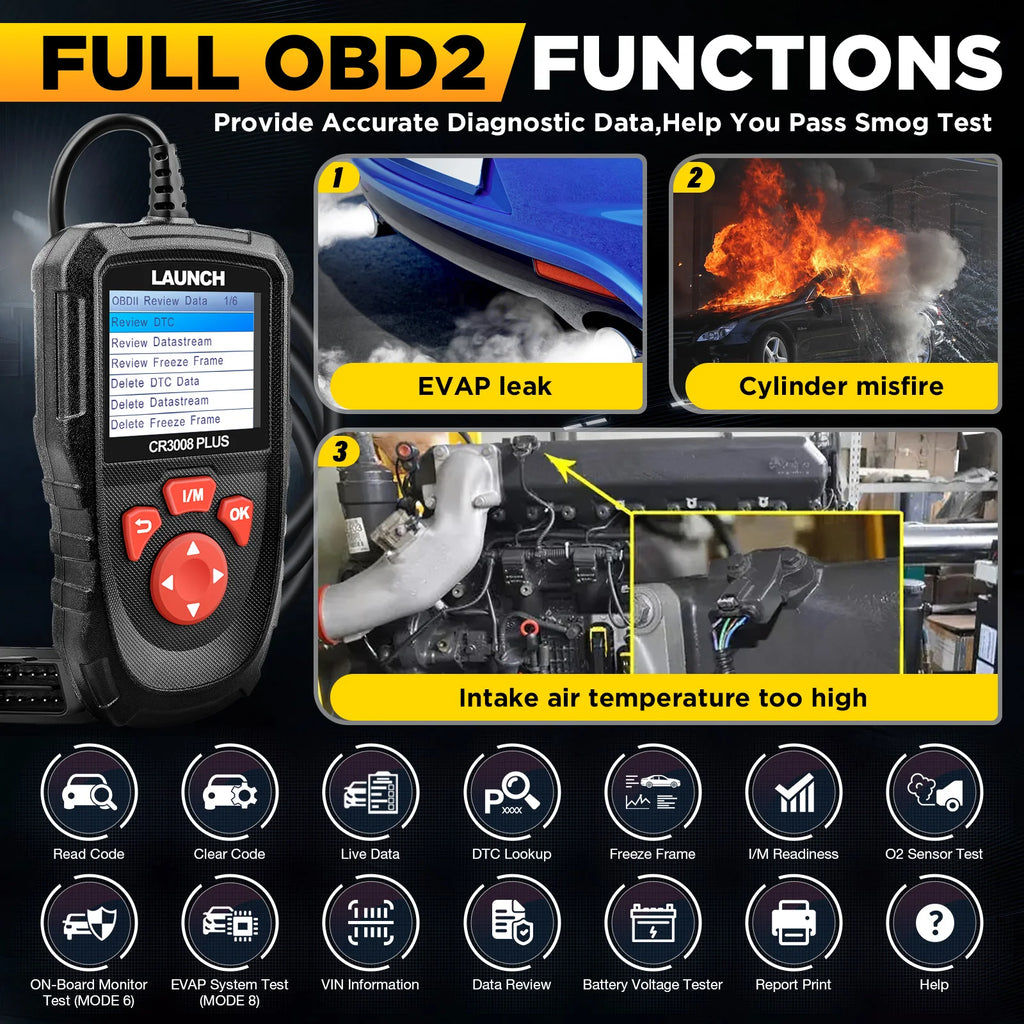 USA EU Warehouse LAUNCH CR3008 PLUS Auto Engine Check OBD2 Diagnostic Tool AMR Scanner With Battery Tester Lifetime Free Update