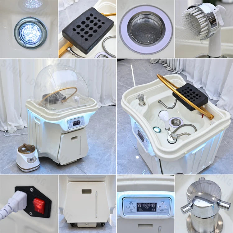 In Stock Pipeless Water Tank Salon Furniture Portable Adjustable Shampoo Basin with 60l Waste Water Bucket 30l