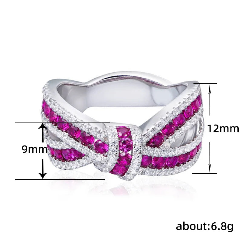 Q944 Bowknot Cocktail Ring Women's Natural Zircon Round Micro Insert Engagement Rhodium Plated Fashion Ring