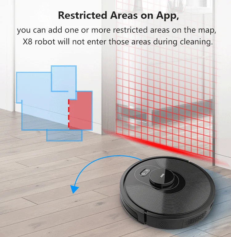 For X8 Pro Robot Vacuum Cleaner with Laser Navigation Wet & Dry Cleaning HEPA Filter Battery-Powered for Household Use