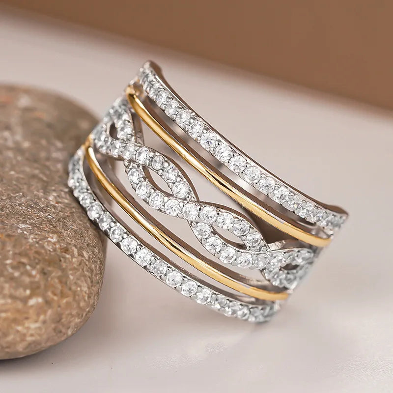 Infinity Cocktail Ring for Women Pave Set Wedding Band Fashion Jewelry