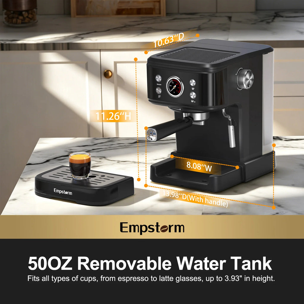 For Professional Electric Espresso Coffee Machine Semi-Automatic Brew System 20Bar Visible Water Tank Easy Clean Household