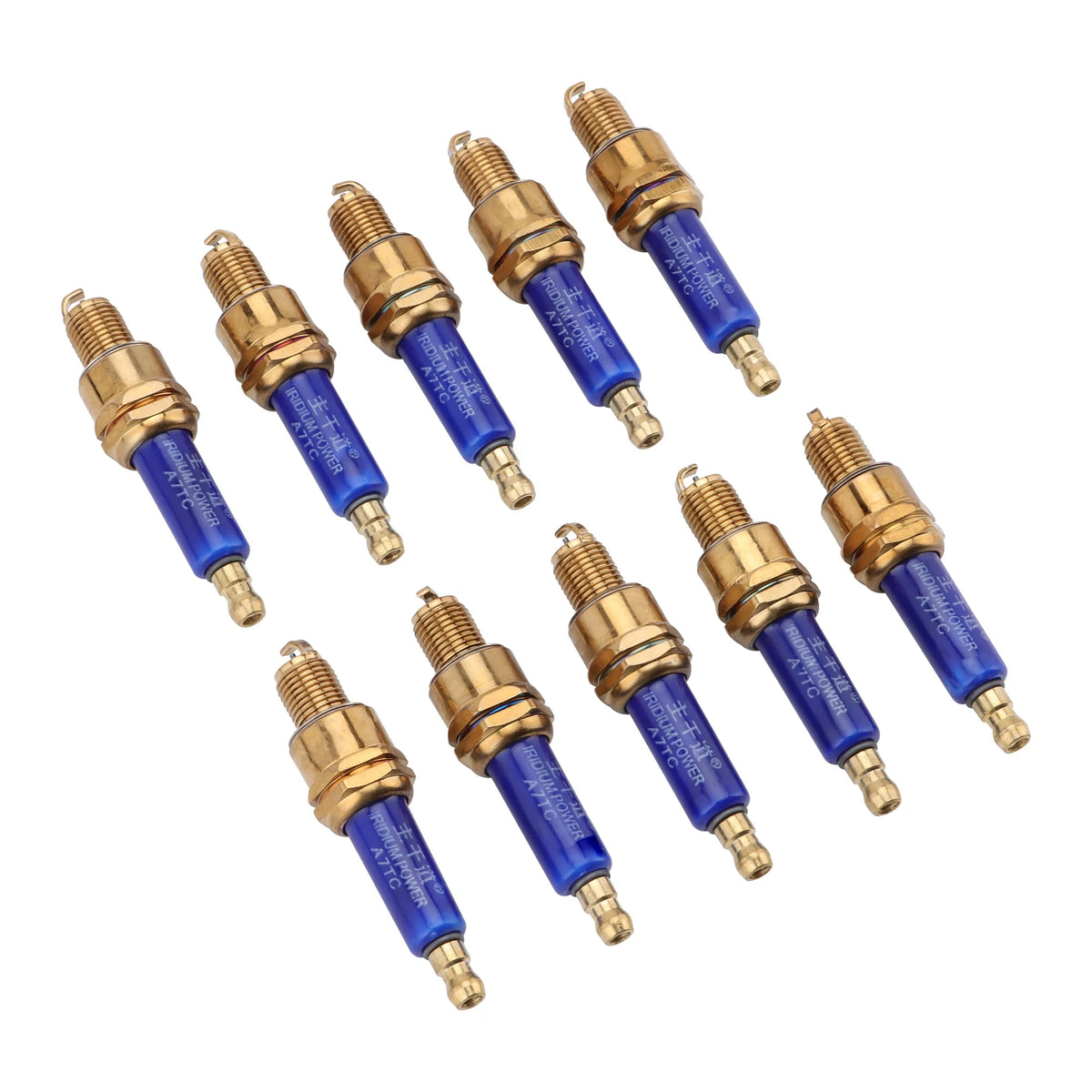 GOOFIT 10 Pcs Motorcycle A7TC Spark Plug with 3 Electrode Replacement for GY6 50cc 70cc 90cc 110cc 125cc 150cc Moped Scooter ATV