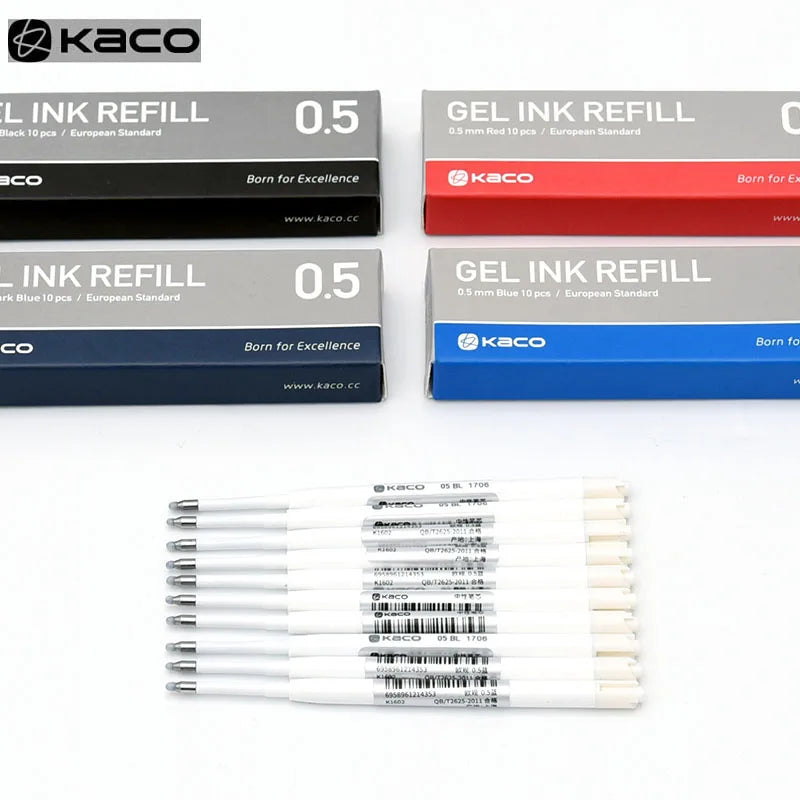 For Xiaomi Metal Sign pen Kaco 0.5MM EU Refill Blue/Black/Red/Navy Blue Ink European Standard Retractable Gel Pens 10Pcs/Pack