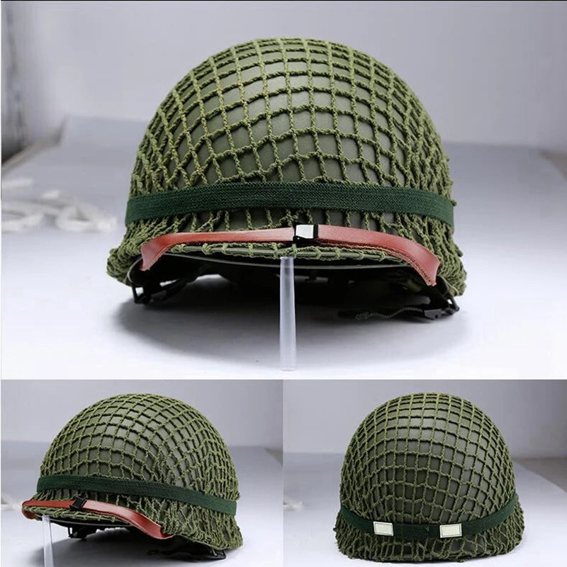 Military Steel M1 Helmet Tactical US Army Replica Protective Helmets WWII WW2 Outdoor CS Paintball Green Steel Helmet