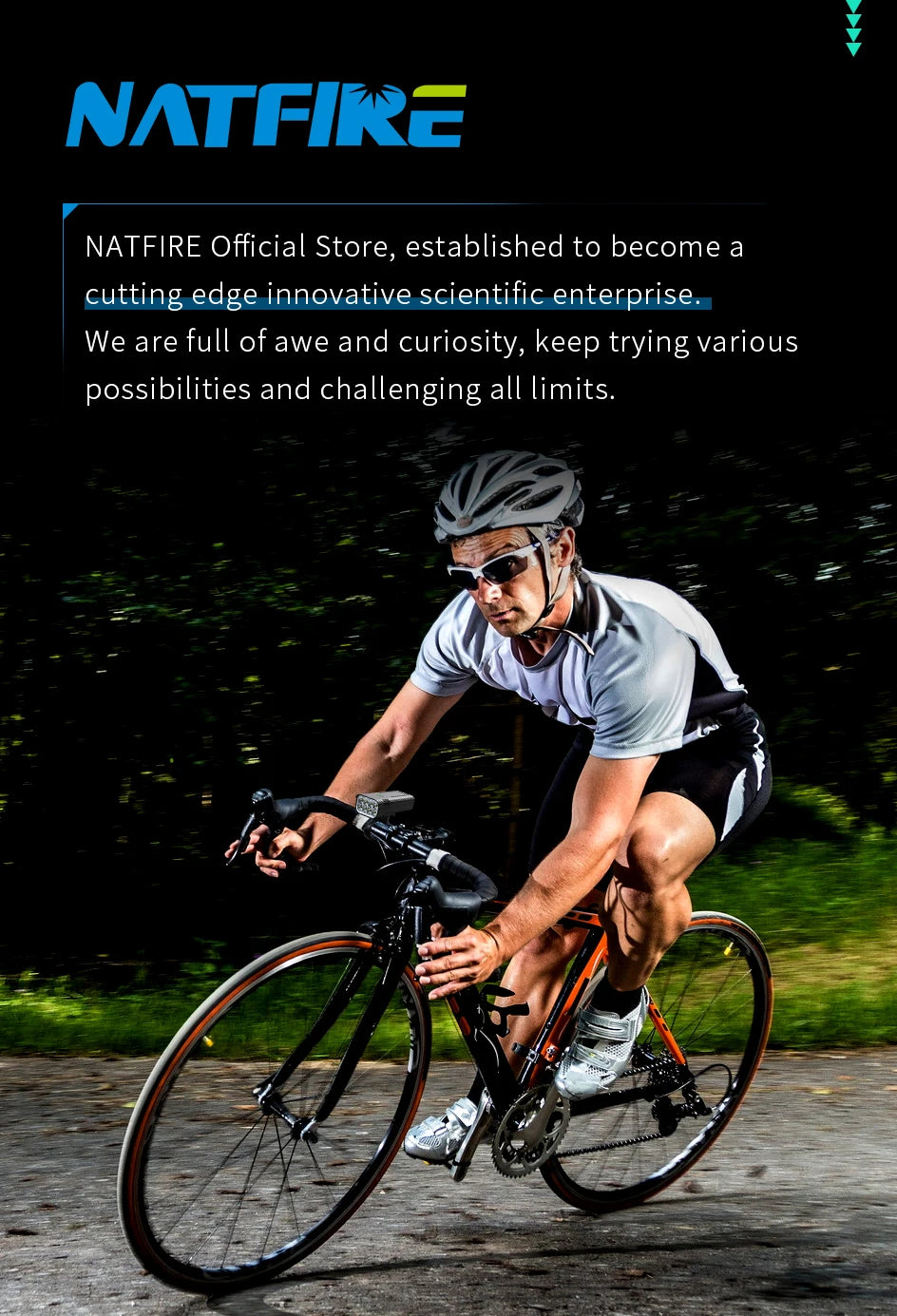 NATFIRE 10000mAh Bicycle Light with Battery Indicator USB Rechargeable Bike Light Set 8 LED Flashlight