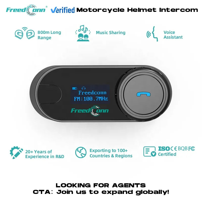 FreedConn Original Motorcycle  Intercom BT5.1 3-Riders Full Duplex LCE Screen Intercomunicador Helmet Headset