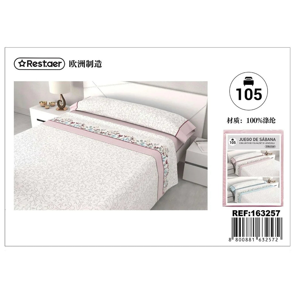 Petra Pink Printed Sheet Set 105 cm Soft Breathable Bed Linen Comfortable Bedding for Single Bed Home Textiles