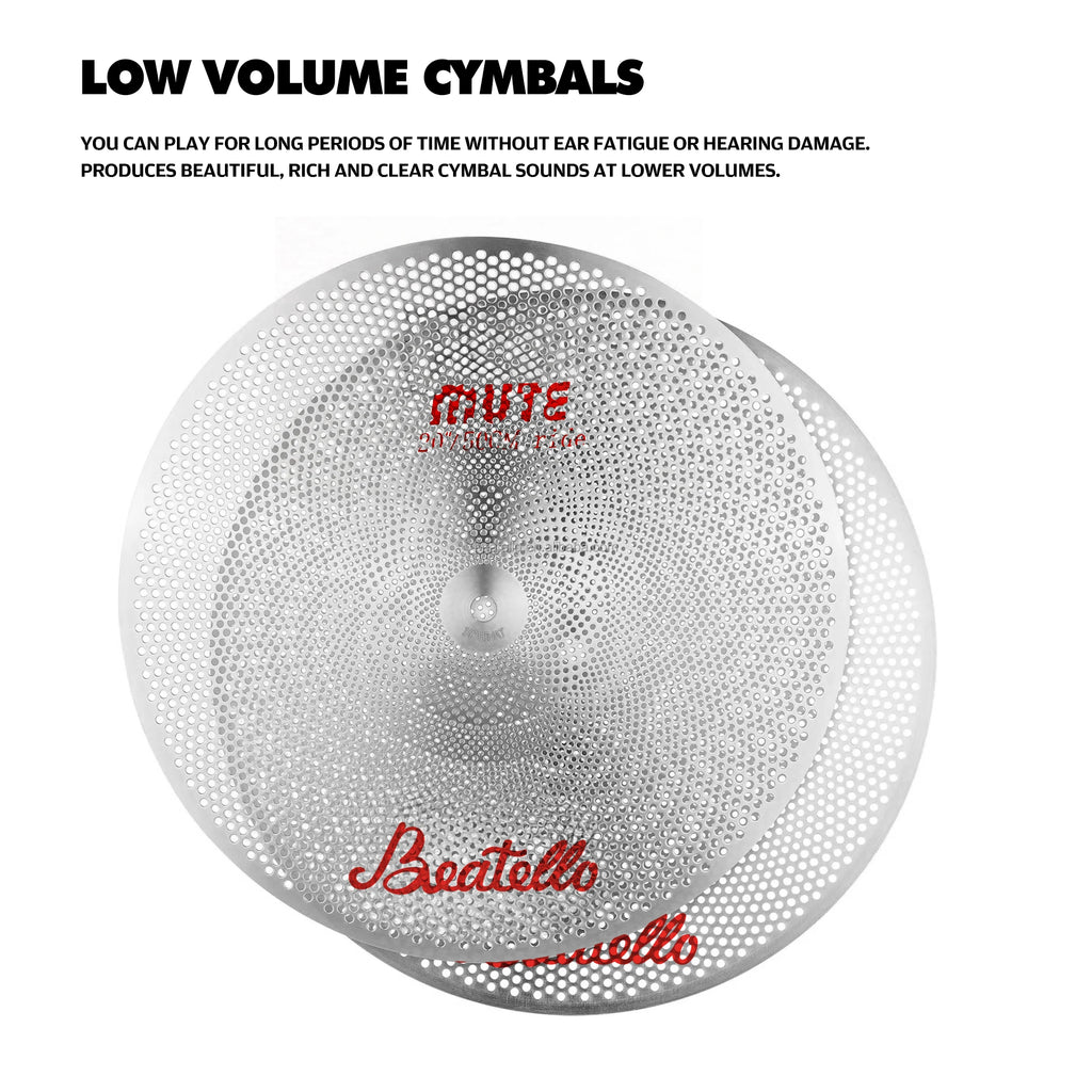 Beatello IZINK Silvery Professional Eco-Friendly 5-Piece Drum Set 14" Hihats 16"/18" Crash 20" Ride Cymbals-Low Drum Accessories