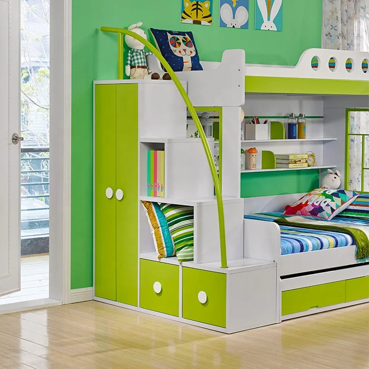 Twin Over Queen Wood Children Double Decker Children Bedroom Furniture Kids Bunk Bed